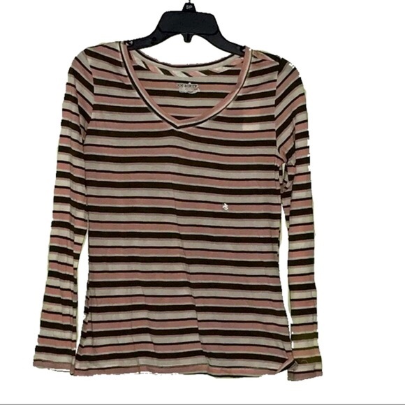 Joe Boxer Juniors V-Neck Pink/Green Striped Shirt - Picture 3 of 4